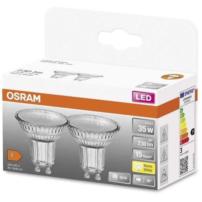 osram spot par16 led 50 verre 4.3w gu10 350lm 2700k chaud - boite de 2