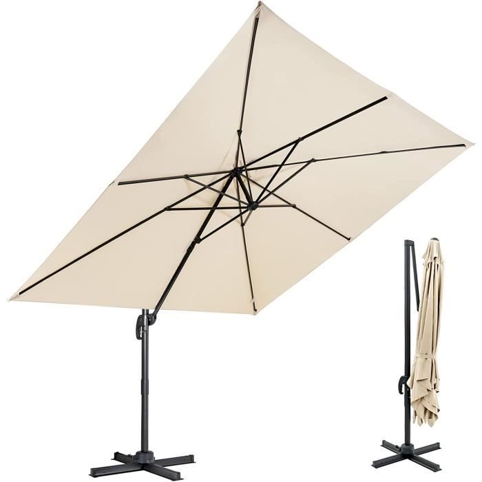 Parasol Déporté Rectangulaire 3x3m Inclinable Rotatif 360° - Protection UV Jardin Terrasse