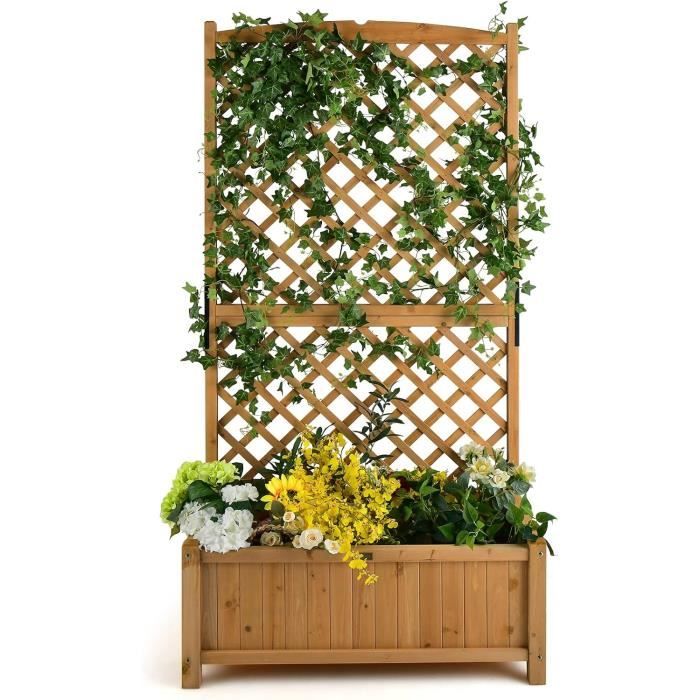 Jardinière Sur Pieds Avec Treillis - Bac Potager Élevé En Bois Pour Balcon Et Terrasse - 80 Cm - Drainage Intégré - 4