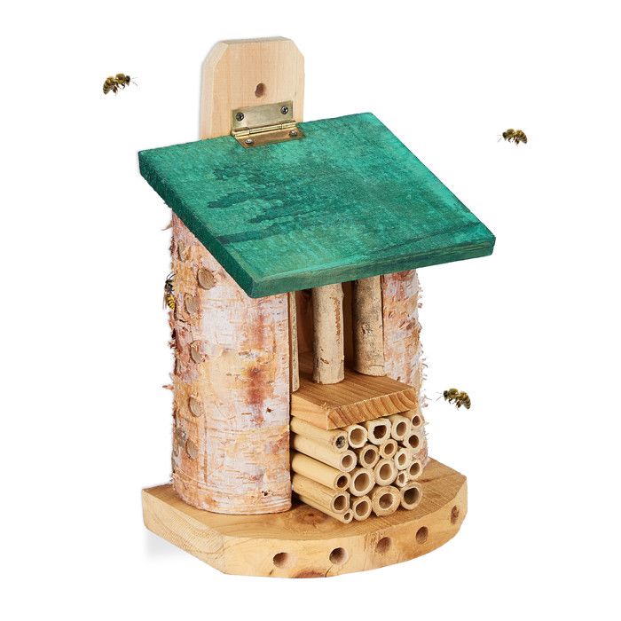 Meilleurs prix pour Relaxdays Hôtel à insectes Nid pour abeilles sauvages & guêpes jardin balcon  25 x 15 x 115 cm nature/vert
