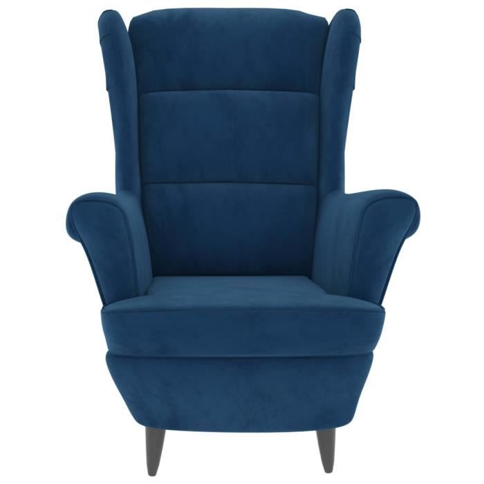 fauteuil à oreilles avec tabouret bleu velours - salutuya - sm2499