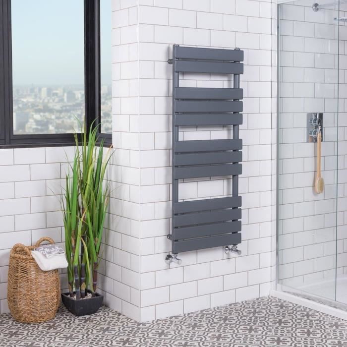 neu.haus] Radiateur Sèche-Serviettes Radiateur pour Salle de Bain Porte-Serviettes Mural Chauffant à l'Eau Chaude Chauffage 558 W Acier 146 x 45 cm Noir