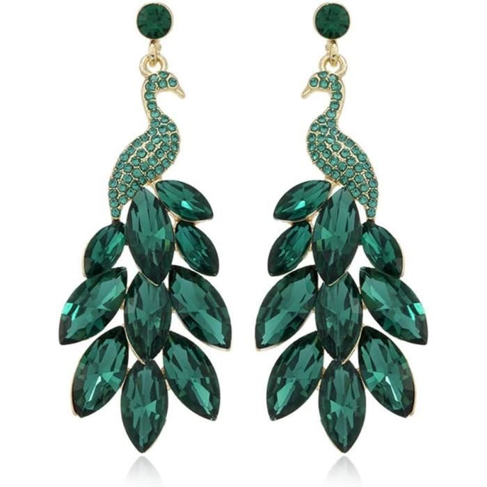 DALANE Boucles D'Oreilles Alliage Émaillé Strass Forme Paon - Bijoux Oiseau Élégants Pour Femmes Et Filles