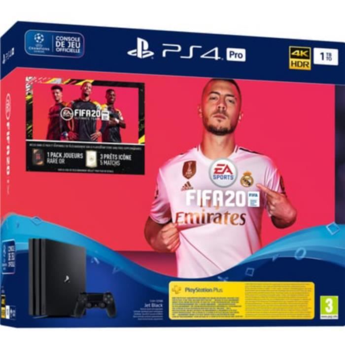 Console de salon - Sony - PS4 Pro - 1 To - Fifa 20 - Abo PS+ 14 jours - Noir 