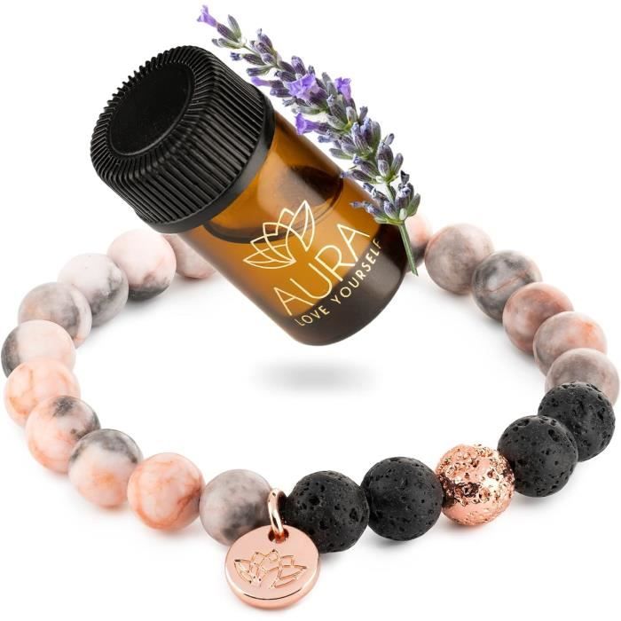 AURA LOVE YOURSELF Bracelet en pierre de lave pour femme, le, perles de  yoga, aromathérapie, diffuseur d'huiles essentielles de 28