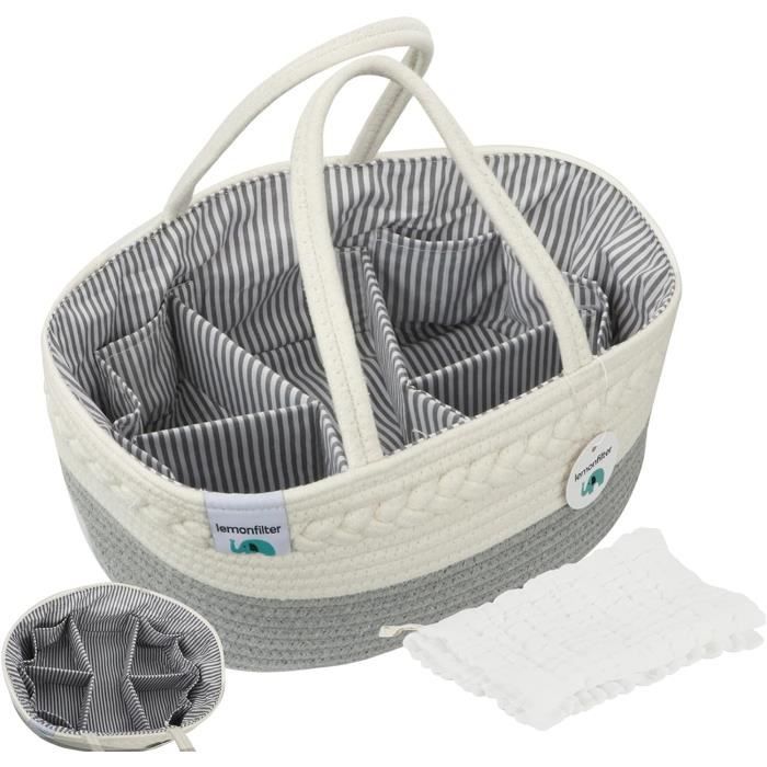 Organisateur De Couches Portable Bébé – Peluche Douce – Poignée Et Pendentif – 38x27x18,5 Cm – Blanc