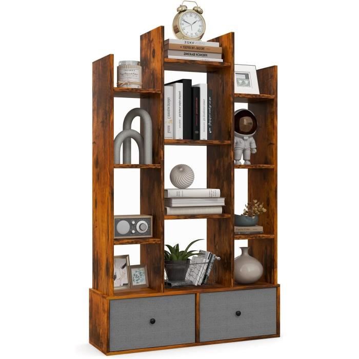 Étagère De Rangement 6 Niveaux, Bibliothèque Avec 2 Tiroirs En Tissu 9 Etageres Ouvertes 72 5 X 30 X 150 Cm Blanc 99057622