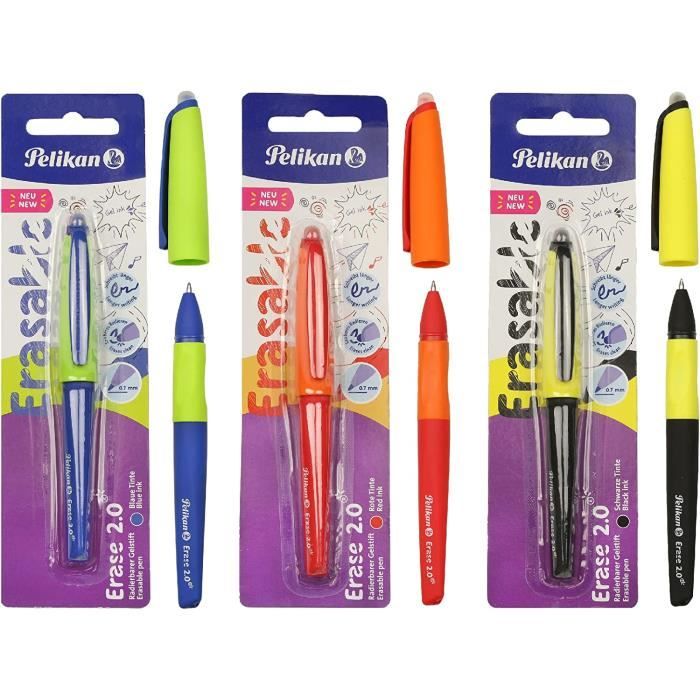 Stylos Frixion Ball Pilot 0.7mm - Encre Gel Effaçable, Rechargeable, Pack Noir/bleu/rouge