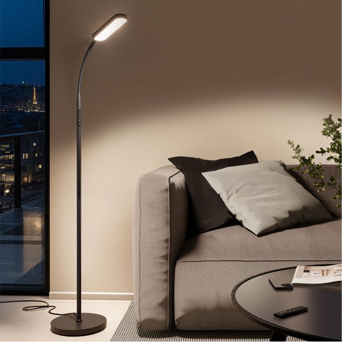 Lampadaire - TECTAKE - Lampe sur pied PRISMA avec 5 modes déclairage LED 12 W et col de cygne flexible Ø 22 x 176 cm - Noir