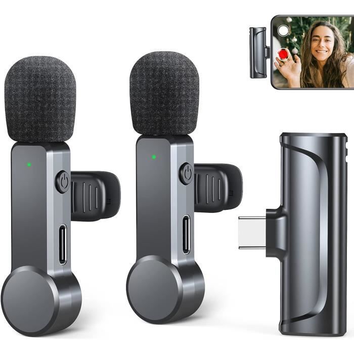 Micro Cravate sans Fil avec Suppression du Bruit, Mini Microphone pour  téléphone Android de Type C, iPhone, Enregistrement vidéo, Podcast