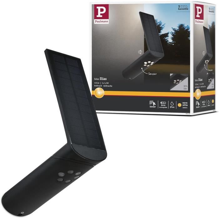 Paulmann 94260 Solar wandlamp Ilias LED buitenlamp vierkant incl. 1x1,2 Watt antraciet kunststof 3000 K warm wit