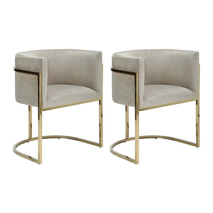 Lot de 2 chaises avec accoudoirs - Velours et acier inoxydable - Beige et doré - PERIA