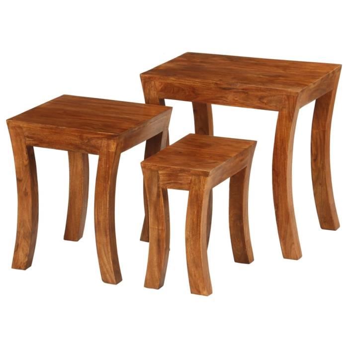tables gigognes en bois massif d'acacia - vidaxl - style antique - finition miel - marron