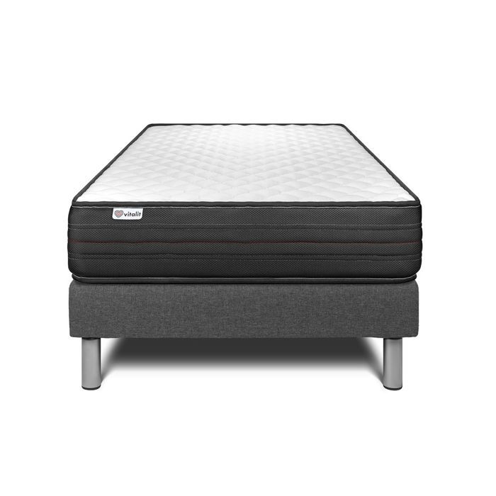 Ensemble Matelas Sommier 90x190 cm - Sommier Gris (déjà monté) - Vitalpower Gris