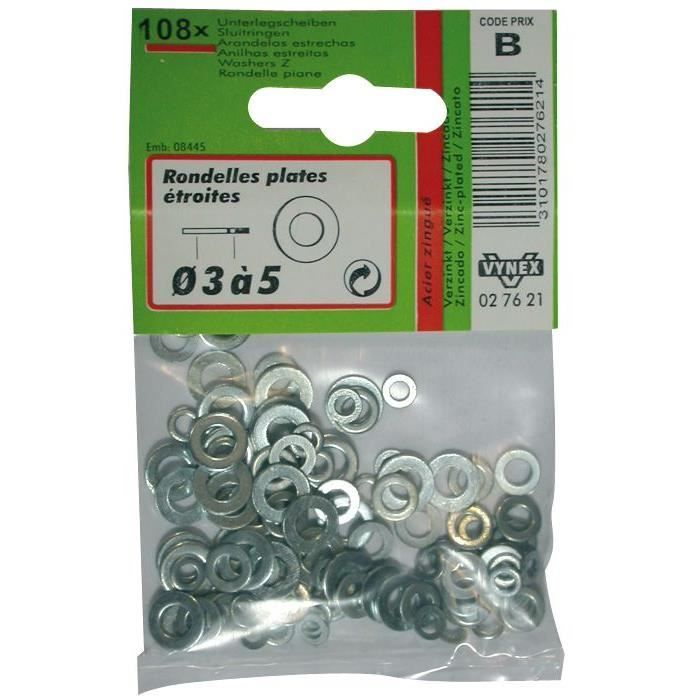 Rondelle plate étroite acier zingué D: 6 8 10 mm