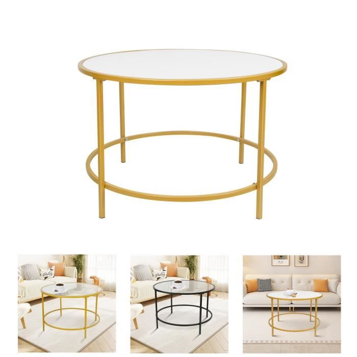 willonin® table basse ronde de salon, plateau en bois mdf et armature métal dorée, bout de canapé 70x45.5 cm