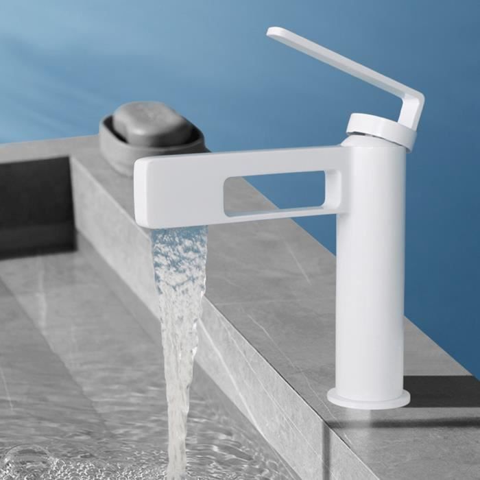 Suguword Robinet De Lavabo Blanc Chromé- Mitigeur De Lavabo Cascade