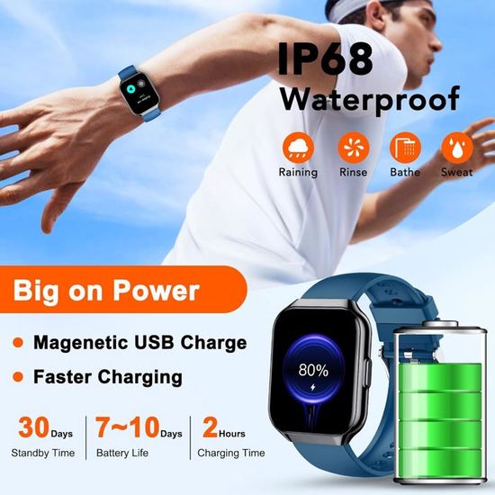 Montre Connectée Homme Avec Appels Bluetooth - Écran AMOLED 1.43", 120 Modes Sport, étanche IP68