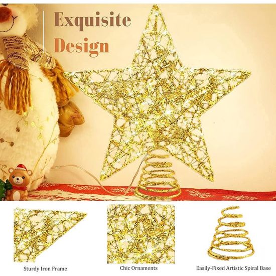 Décoration De Noël Étoile Pour Cime De Sapin, Lumineuse LED 25x28 Cm, Avec 10 LEDs Lumière Chaude | Leroy Merlin