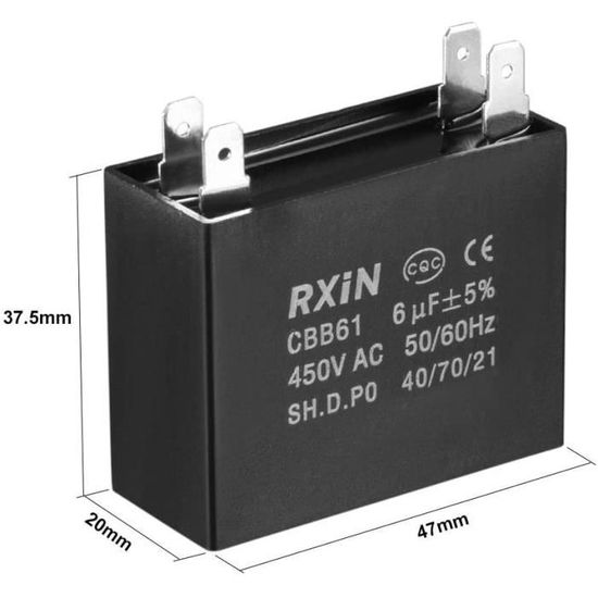 YOKIVE Plafond Ventilateur Condensateur CBB61, Métallisé Polypropylène