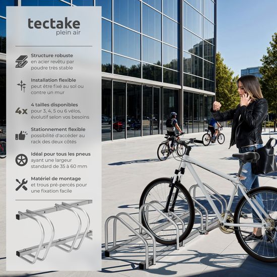 Support Vélo WilTec Pour 4 Vélos - Fixation Murale Ou Sol - Acier Galvanisé - 124x39.5x19.5 Cm