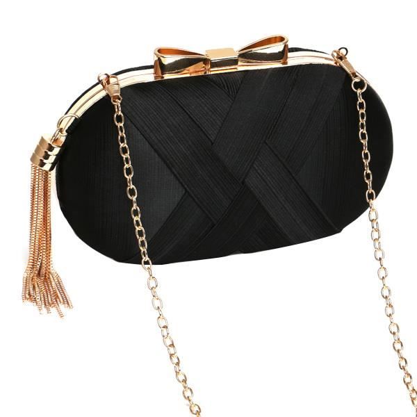 Pochette Sac de Soiree Rigide Tresse a Frange Metallique Bellevie365 Capsule Noir Pour Femme Cdiscount Bagagerie Maroquinerie