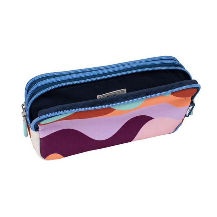 Trousse Scolaire Rectangulaire Bagtrotter Cybel - Motif Licorne Et étoiles, 2 Compartiments Zippés, Dimensions 23x7x10 Cm - En Polyester, Couleur Marine Et Doré