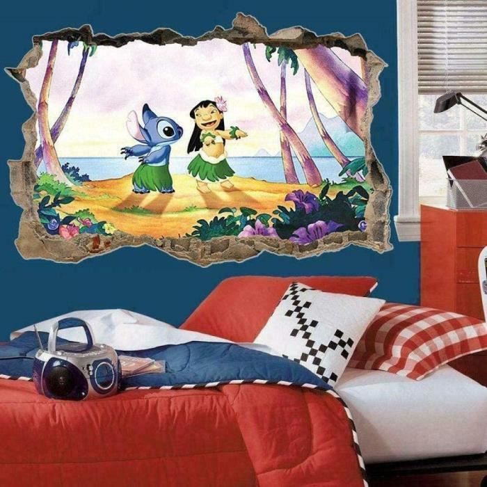 Stickers muraux & Stitch mur fissure affiche enfants chambre papier peint  vinyle autocollant Art[583] - Cdiscount Bricolage