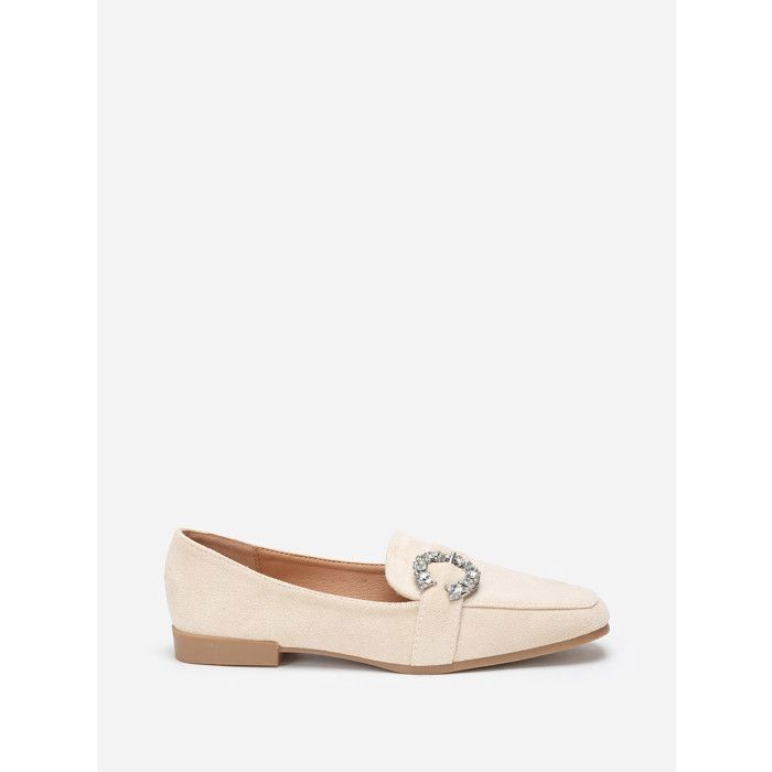 Mocassins Femme Beige Boucle Strass Su dine Beige