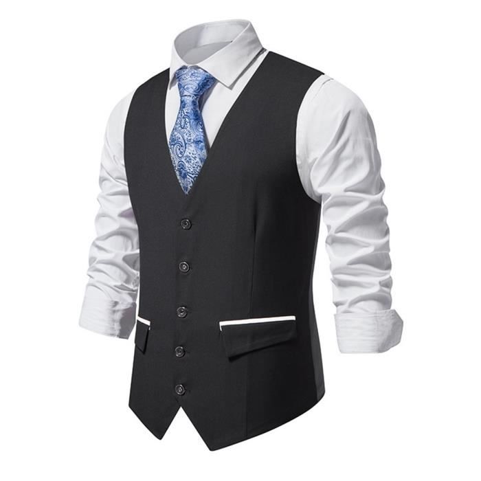 Gilet de Costume Homme sans Manches Slim Fit avec 5 Boutons Elegant Gilets Costume Formelle pour Soiree Mariage Business Noir Noir Cdiscount Pret a Porter