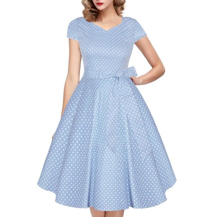 Robe Rétro Années 50 OBEEII - Imprimé Pois Col V Manches Courtes
