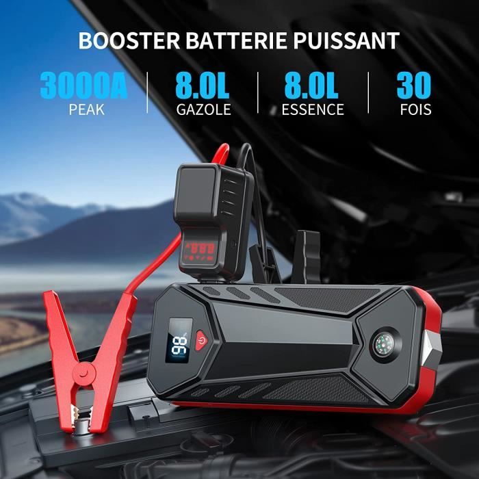 BRPOM Booster Batterie 3000A 24000mAh, 150PSI Gonfleur Pneus Voiture, 12V  Démarreur de Voiture Portable, Starter pour Véhicule9 - Cdiscount Auto