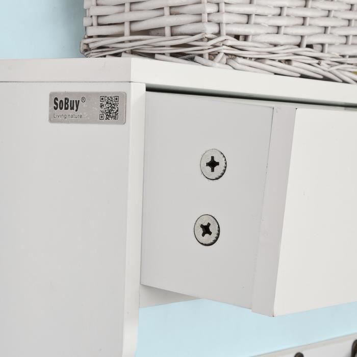 SoBuy FRG178-W - Armoire Murale Avec 2 Tiroirs & 5 Crochets - MDF Blanc - Entrée, Cuisine, Salle De Bain