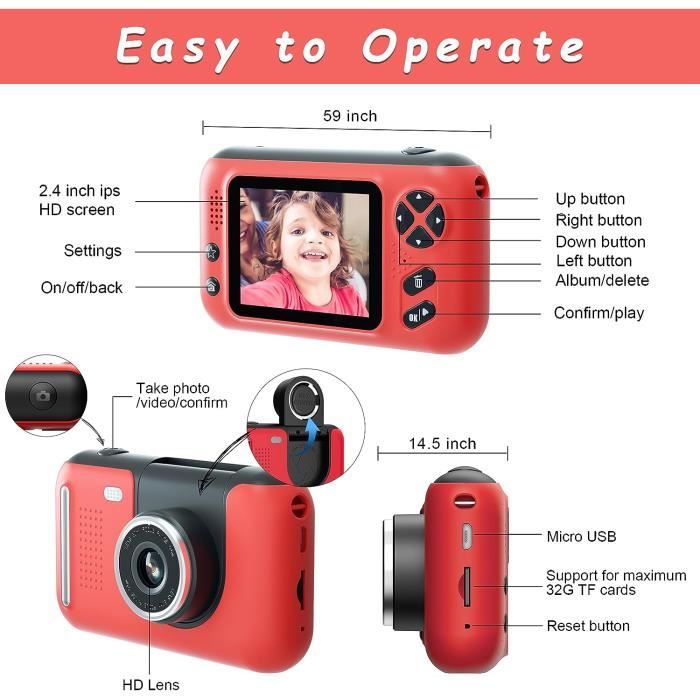 Appareil Photo Numérique Pour Enfants, Écran Hd De 2 Pouces, Pour