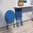 Willonin® Table bistro rond Ø 60 cm et 2 chaises pliant, Salon de jardin, Idéaux pour balcon, camping, cour extérieur, Bleu foncé-2