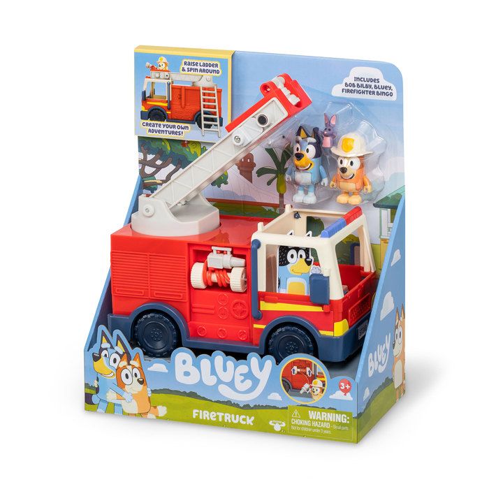 Camion De Pompier Bluey – Avec Figurines Bluey Et Bingo Pompiers, échelle Pivotante, Lance Extensible, Autocollants, Dès 3 Ans