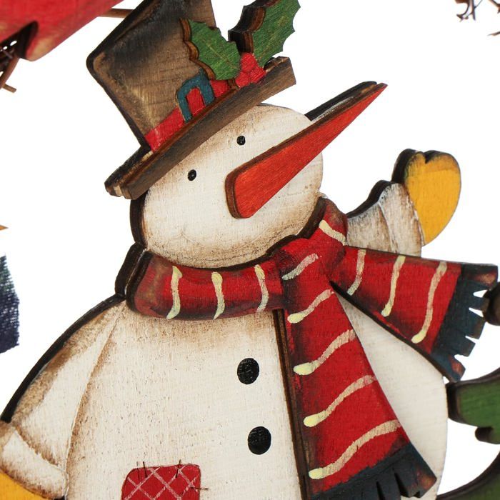 Couronne De Porte De Noël 35 Cm - Thème Bonhomme De Neige - Décoration Murale Intérieure/extérieure - Rotin, PVC, Flanelle - 1