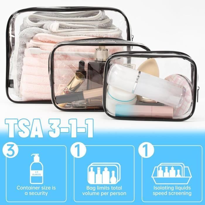 Lot De 2 Trousses De Toilette Transparentes Approuvées TSA - Format Quart Pour Voyage - Modèle SISHUBAO001