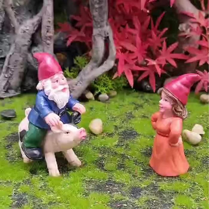 Galozzoit – Nain de jardin couple amusant 12 cm – Statues en résine imperméable – Cadeau humoristique pour jardinage – Décoration extérieure