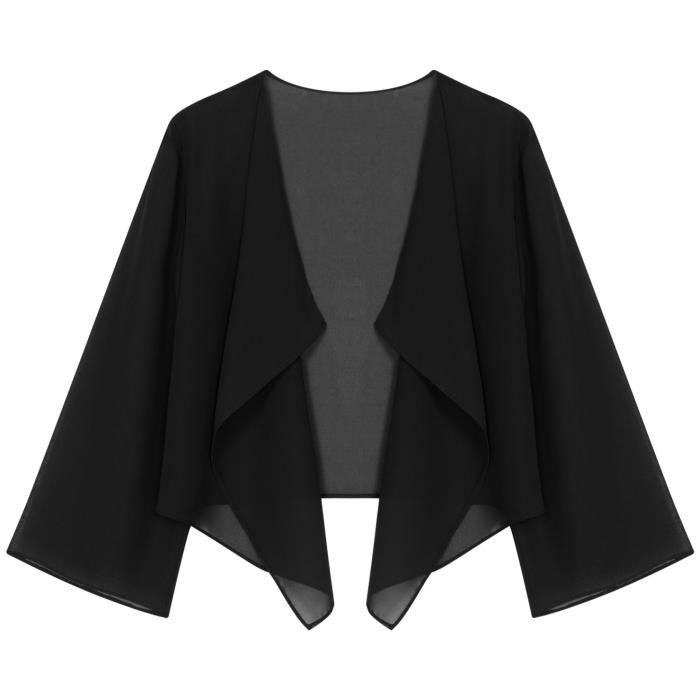 Bolero Femme Mariage en Mousseline Manches Longues Noir dPois Noir Cdiscount Pret a Porter