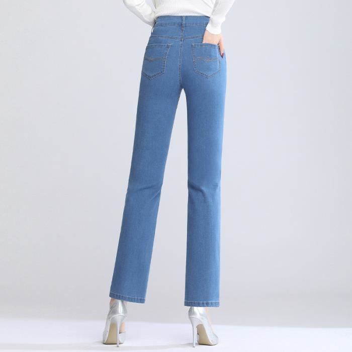 Jeans Femme Chic Leger Taille Haute Coupe Droite Slim Fit Pantalon Casual Femme Bleu fonce INSFITY Bleu fonce Cdiscount Pret a Porter