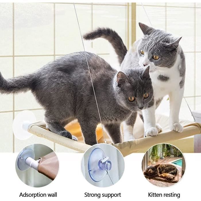 Hamac Pour Chat Fenêtre Avec 4 Ventouses - 52x30 Cm, Cadre Acier, Coussin Lavable | Pour Vitre Ou Mur Lisse