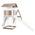 Tour de jeu AXI Beach Tower avec toboggan, balançoires et bac à sable en bois - Marron & Blanc-3