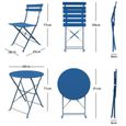 Willonin® Table bistro rond Ø 60 cm et 2 chaises pliant, Salon de jardin, Idéaux pour balcon, camping, cour extérieur, Bleu foncé-3