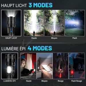 Lampe Camping Urgence Lampe Torche 500000 Lumens USB-C - Rechargeable étanche Camping Lampe De Poche Puissante