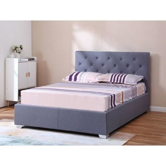 Lit Coffre Tino 140 X 190 Cm Gris Achat Vente Structure De