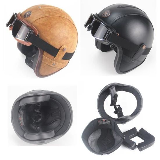 PU Cuir Visage Complet Harley Helm Super PDR 3//4 Casque Moto Scooter Visi/ère ouverte de casque de v/élo avec le masque de masque pour toute lann/ée autour 57-58cm Noir Style 3, M