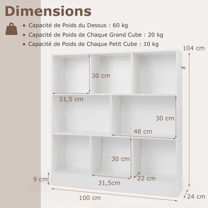 Bibliothèque Enfants 4 Niveaux DREAMADE - Dimensions 57x26x59 Cm - Bois Imitation - Pieds Antidérapants - Structure Trapézoïdale Stable - Pour Chambre, Salle De Jeux - 3