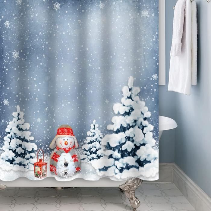 Noël Rideau De Douche, Bois Et Snowflakes, Tissu Ensemble De Décor De