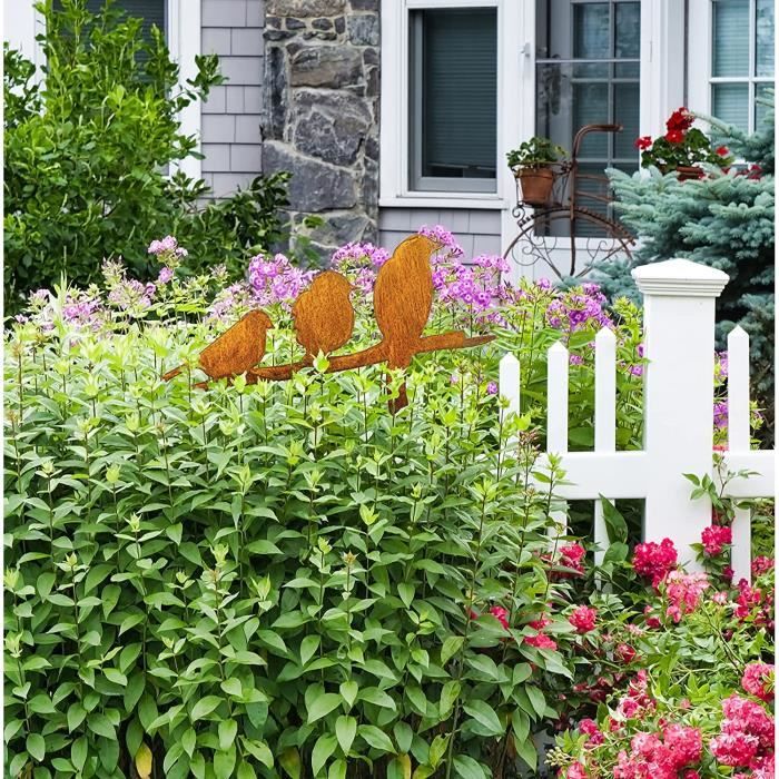 AJW- girouette de jardin exterieur avec 3 oiseaux du jardin decoration  jardin metal rouillé 114cm[2073] - Cdiscount Jardin